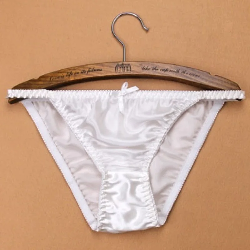 

Womens Pure Silk Low-rise Bikinis Satin Underwear Lingerie Knickers Nudies Female Intimates Panties XL L M Thongs Tanga Shiny