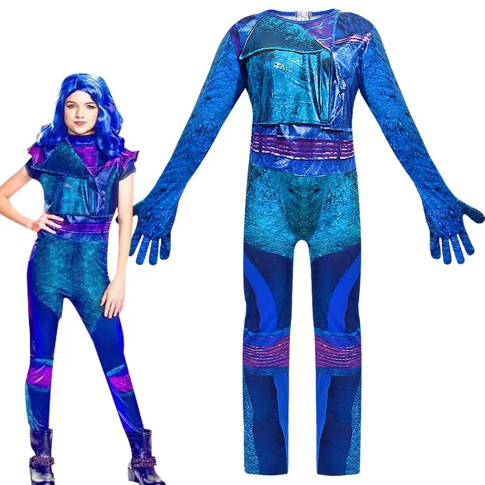 

Halloween Descendants 3 Onesies Cosplay Costumes Movie Anime Performance Clothes for Kid Girls Mal Jumpsuits Cosplay Costumes