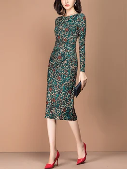 

Spring New Women Elegant Autumn Long Sleeve Bodycon Dress Party Sexy Midi Polka Dot Vestidos N24LF571H97 KJ4024