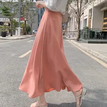 Korean Skirts Womens Elegant Chiffon Skirt Woman High Waist Skirts Plus Size Lady Solid A-line Long Midi Skirt Faldas Mujer Moda