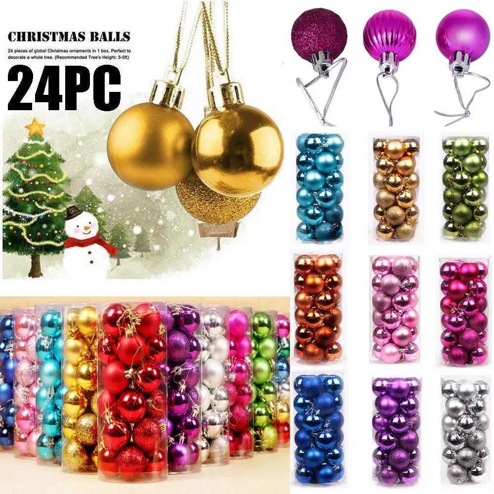 34Pcs 40mm Christmas Tree Balls Small Bauble Hanging Home Party Ornament Decor