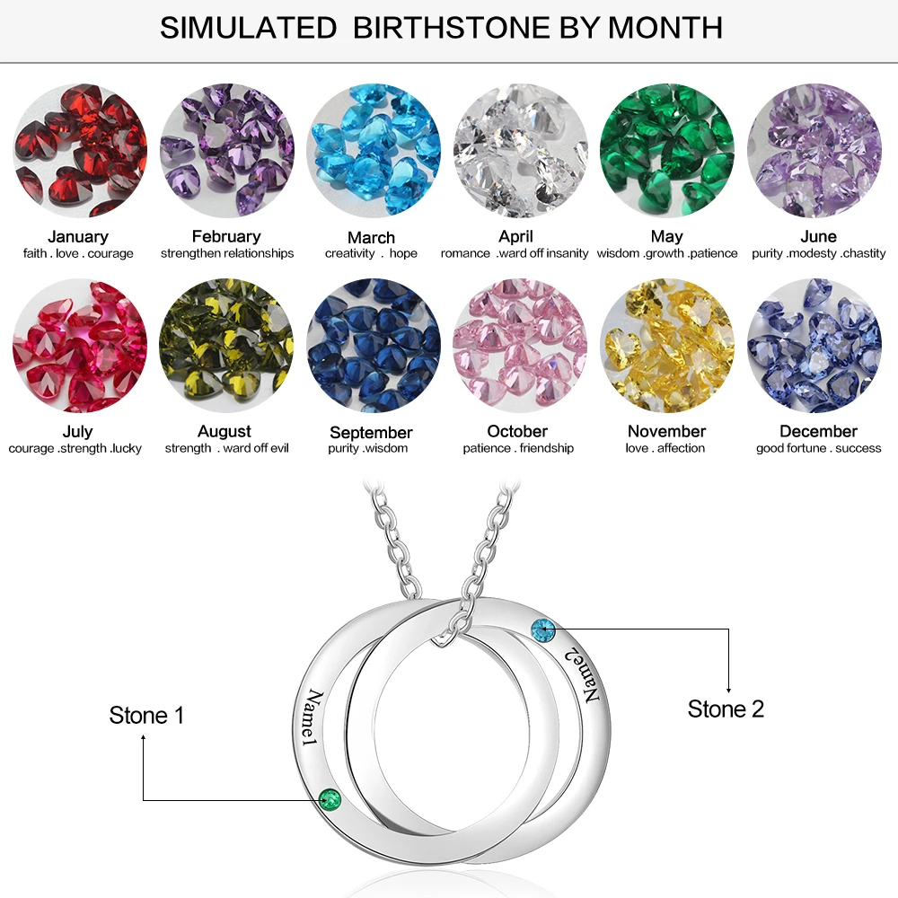 Персонализированная двойная подвеска в виде колец с камнем рождения на заказ имя выгравированное ожерелье из нержавеющей стали подарок для пары(JewelOra NE103258