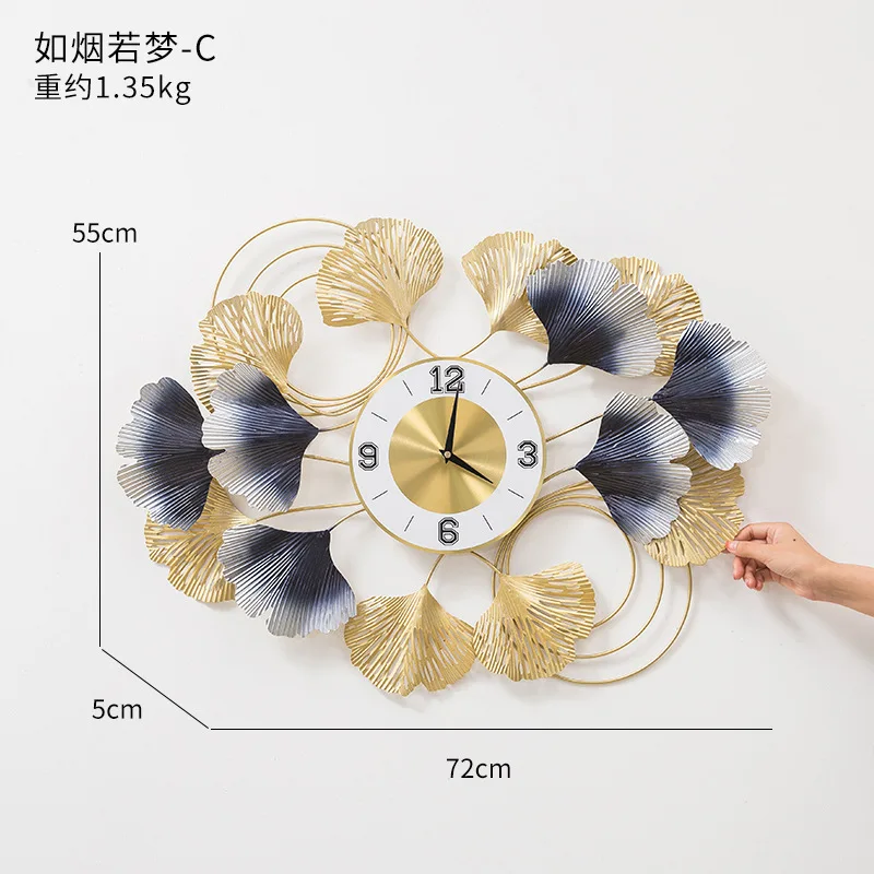 New Chinese ginkgo leaf wall clock living room porch decoration clock home art light luxury silent wall clock wall clock 