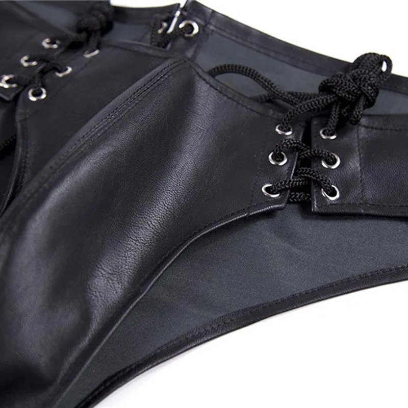 Hot Faux Leather Metallic Shiny Boy Shorts Lace Up Brief Men Kinky Bikini Underwear Under Pants Fetish Lingerie for Him