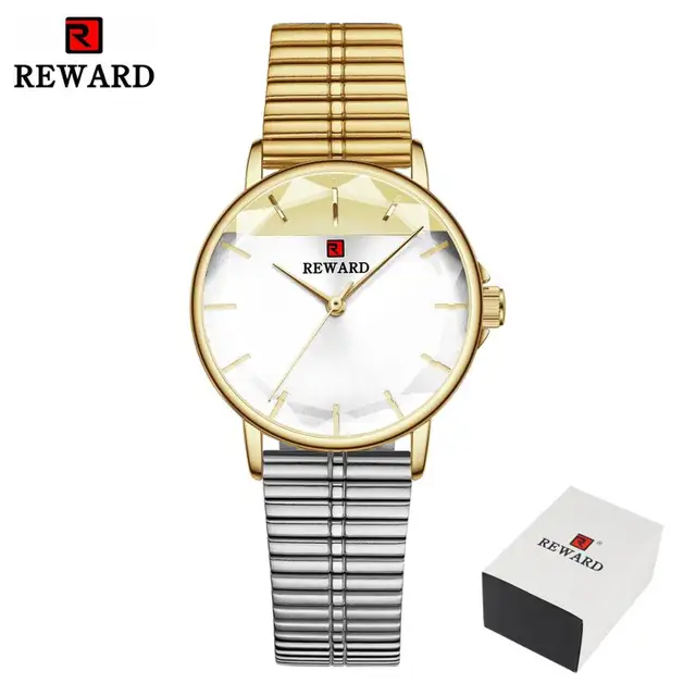REWARD Women Watches New Modern Dial Stainless Steel Strap Quartz Watch Waterproof Ladies Stainless Steel Casual Wristwatch Gold