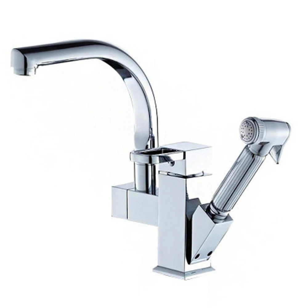 

Silver Kitchen Faucet Pull out Bidet Faucet Mount Hot Cold Mixer Tap All Copper Rotary Pull-out Kitchen Faucet