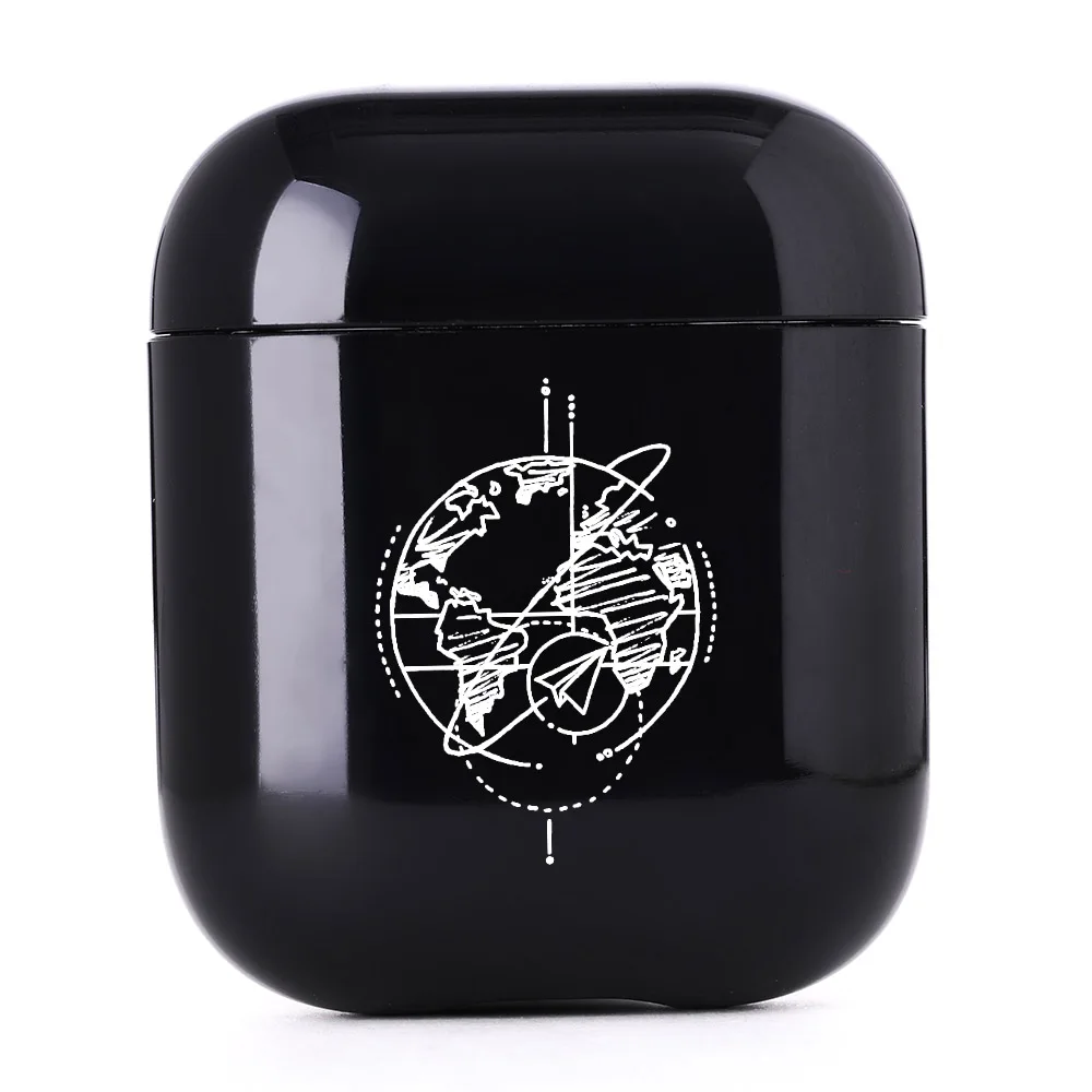 Жесткий Чехол для наушников для Apple Airpods, чехол с милой картой мира, роскошный черный беспроводной Чехол для наушников с Bluetooth, чехол для Airpods - Цвет: I01133S