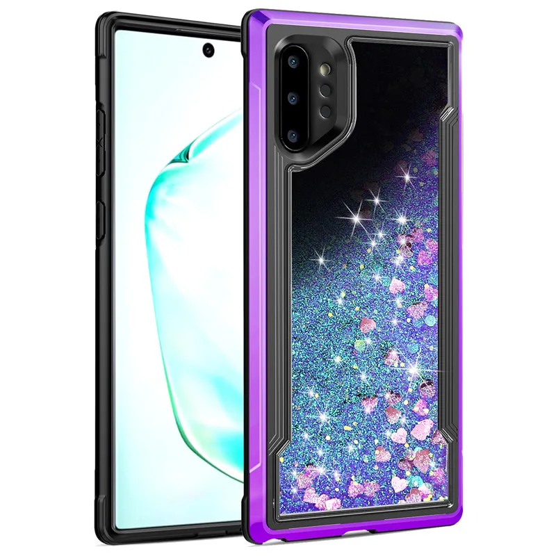 

PU Glitter Liquid Quicksand Clear Crystal Fashion Case For Samsung note10 Plus Shockproof Armor Colorful Bumper Mobile Phone Bag