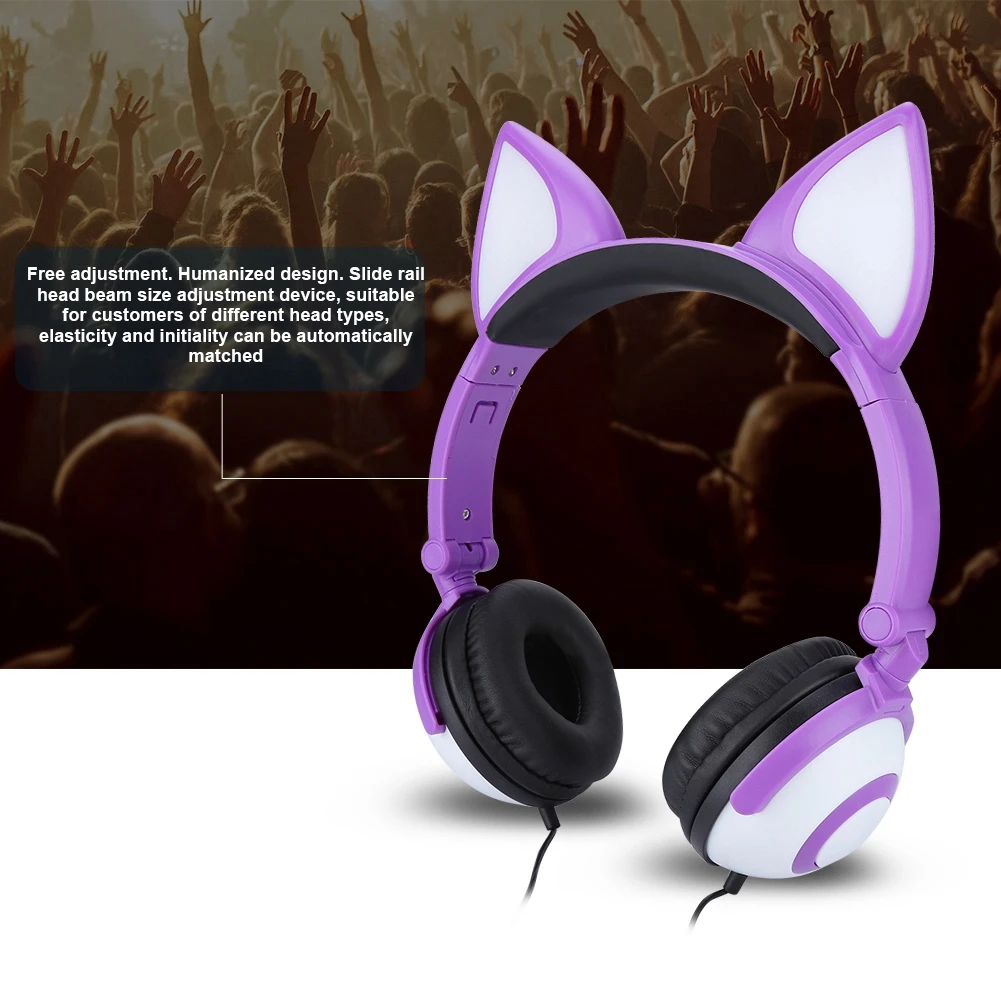 Foldable Fox Ears Glowing Headphones Music Gaming Headset For PC Monitor Studio Earphone Children Mobile Phone Headphone Kid