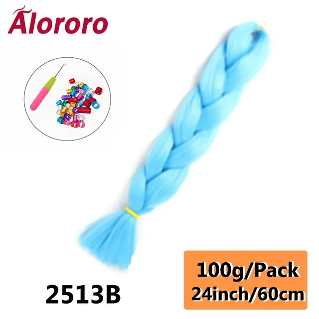 Alororo Synthetic Kanekalon Hair 24 Inch Ombre Extensions Hair for Braids Afro Blue Pink Purple Crochet Braiding Hair Wholesale 24inches-2513B