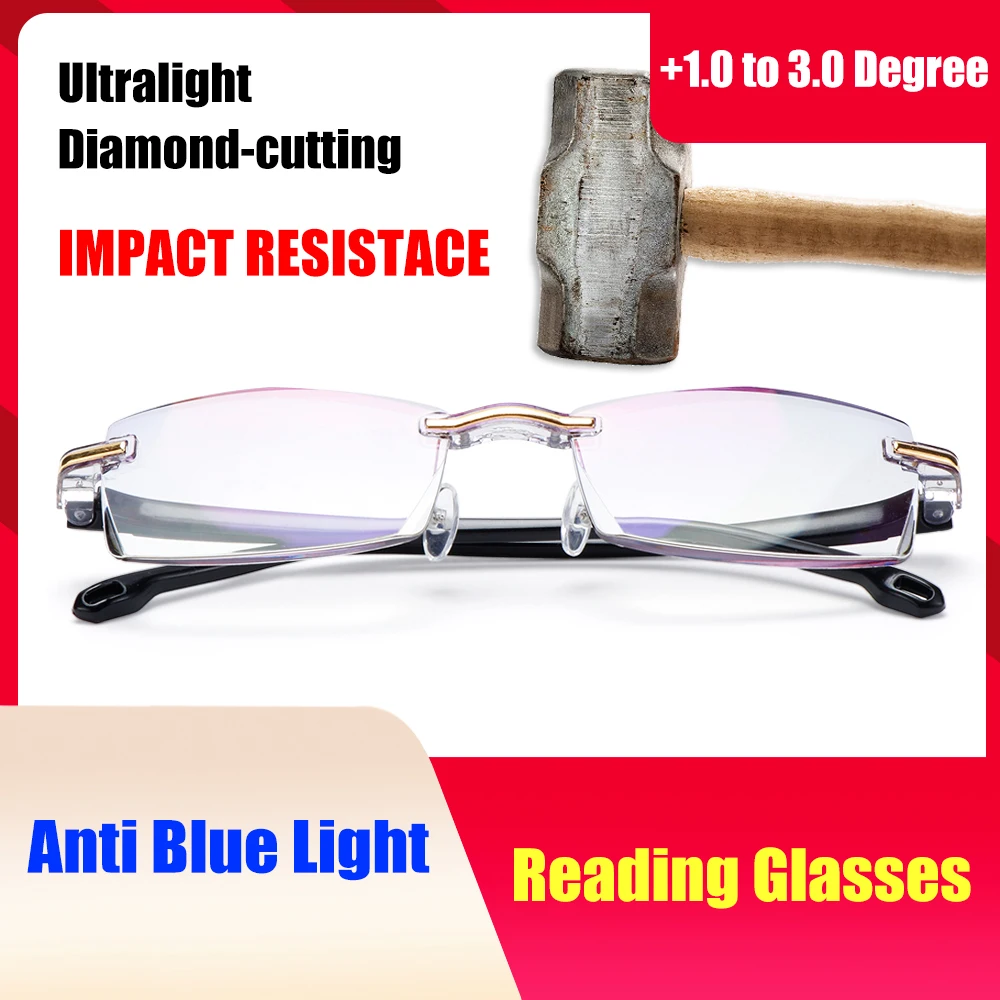 1 PC 1.0 To 3.0 Degree Presbyopia Glasses Unisex Ultralight Rimless Reading Glasses Anti Blue Light Radiation Readers Eyeglasses blue light reading glasses