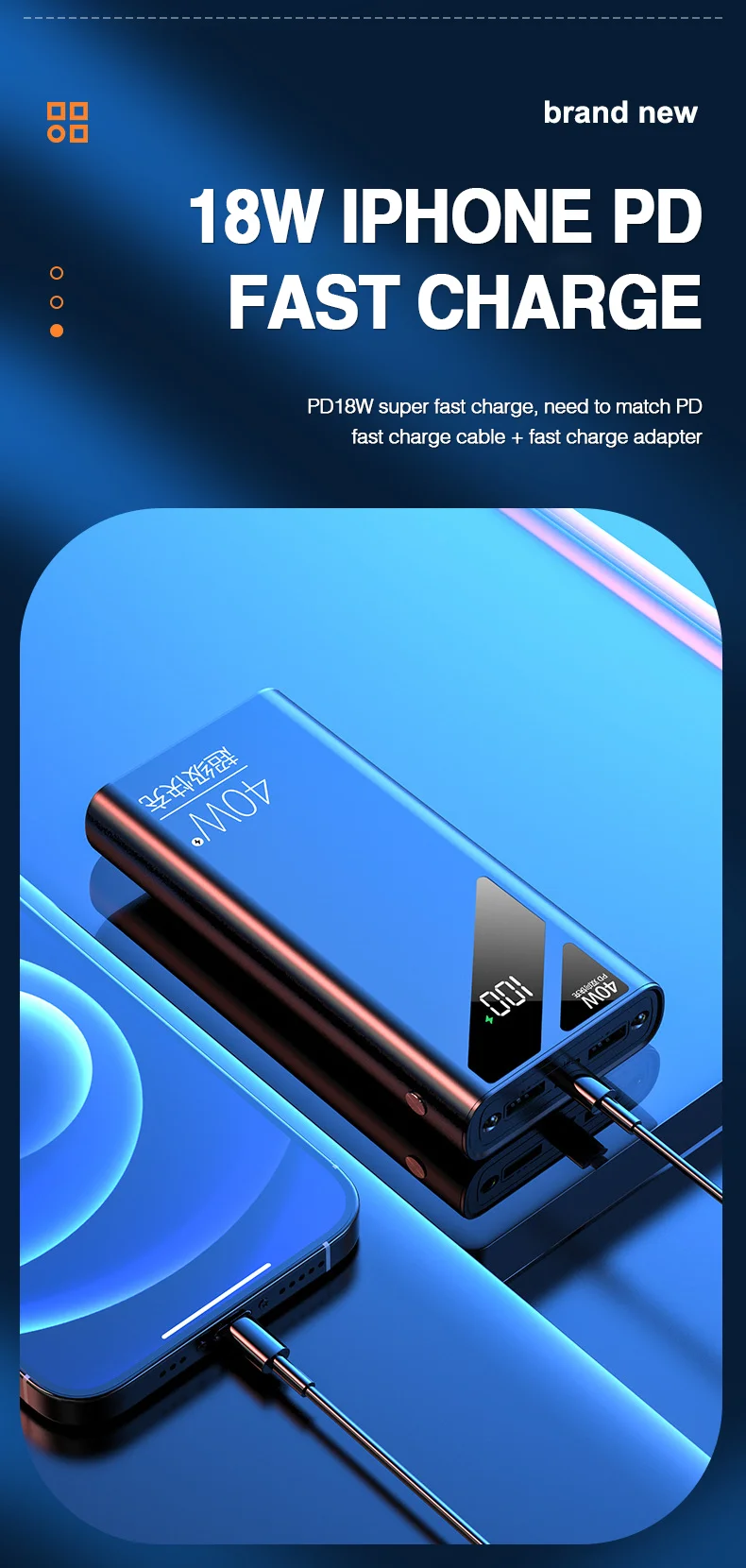 40w Super Fast Charging Large Capacity 20000 mAh Power Bank Two-way Fast Charging Digital Display External Battery QC3.0 portable usb charger