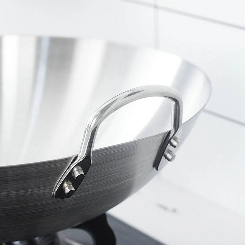 Нержавеющая сталь без покрытия Woks газовая плита традиционный горшок ручной работы с двойным ухом шеф-повара жарить ВОК