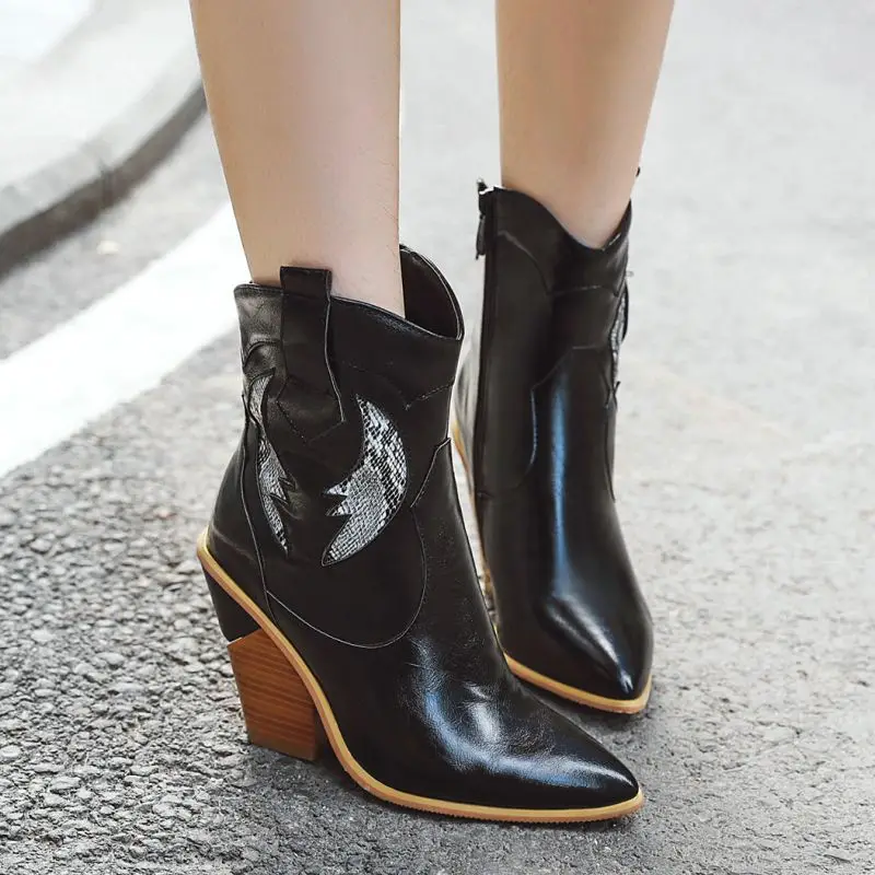 KemeKiss размера плюс 33-46 ботильоны для женщин Западная обувь в стиле девушка-ковбой женские высокие каблуки острый носок повседневные зимние теплые меховые сапоги