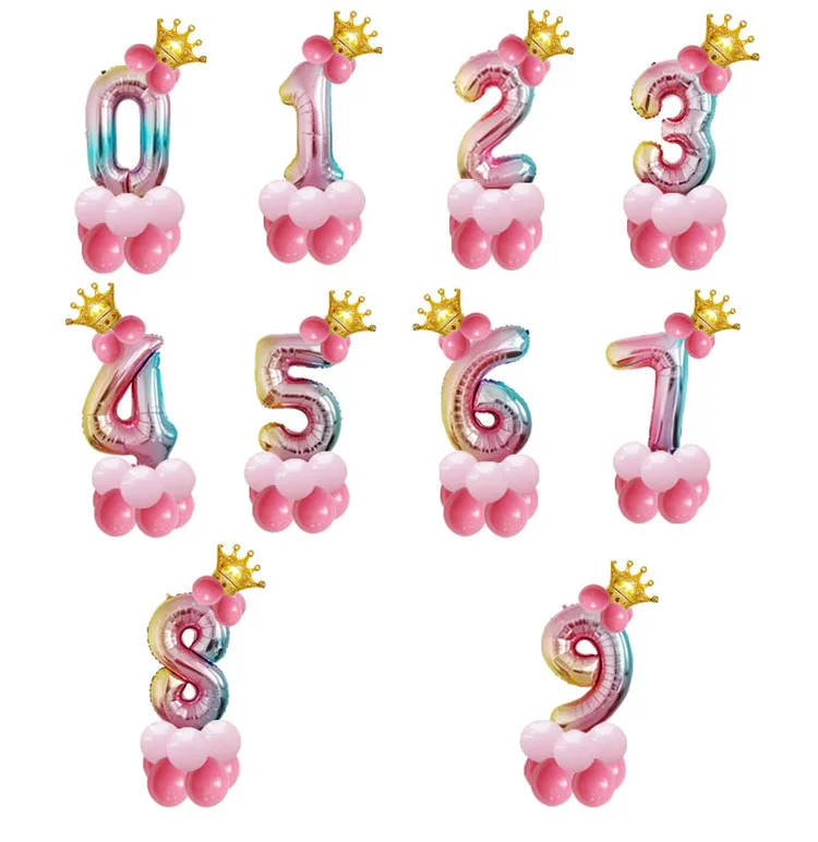 

14pcs/lot 32inch Rainbow Number Foil Balloons Digit Air Ballon Kids Birthday Party Festival Anniversary Crown Decor Supplies