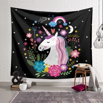 

Flower Unicorn Tapestry 3D Printing Tapestrying Rectangular Home Decor Wall Hanging 04