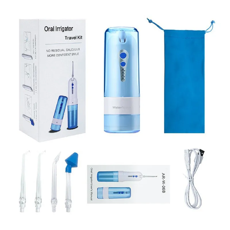 

Fashion AR-W-06B Portable Oral Irrigator Dental Flosser Water Jet Oral Hygiene Waterproof Tooth Cleaner USB Charging Travel Kit