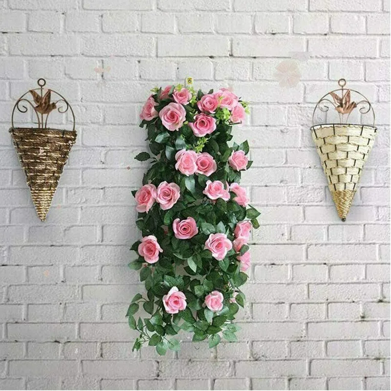 1PC Wall Hanging Flower Pot Rustic Rattan Metal Fence Planter Plant Basket Creative Ornament Home Living Room Decoration | Дом и сад