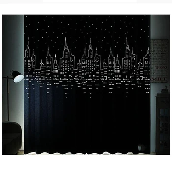 

Modern Living Room Hollow Star Landing Simple Bedroom Castle Curtain Fabric Solid Color Full Shading