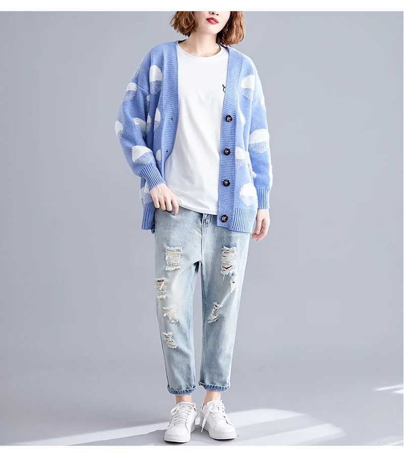 Oladivi Big Plus Size Women Apparel Autumn Winter Casual Loose Knitted Sweater Fashion Ladies Cardigan Female Knitwear Tops