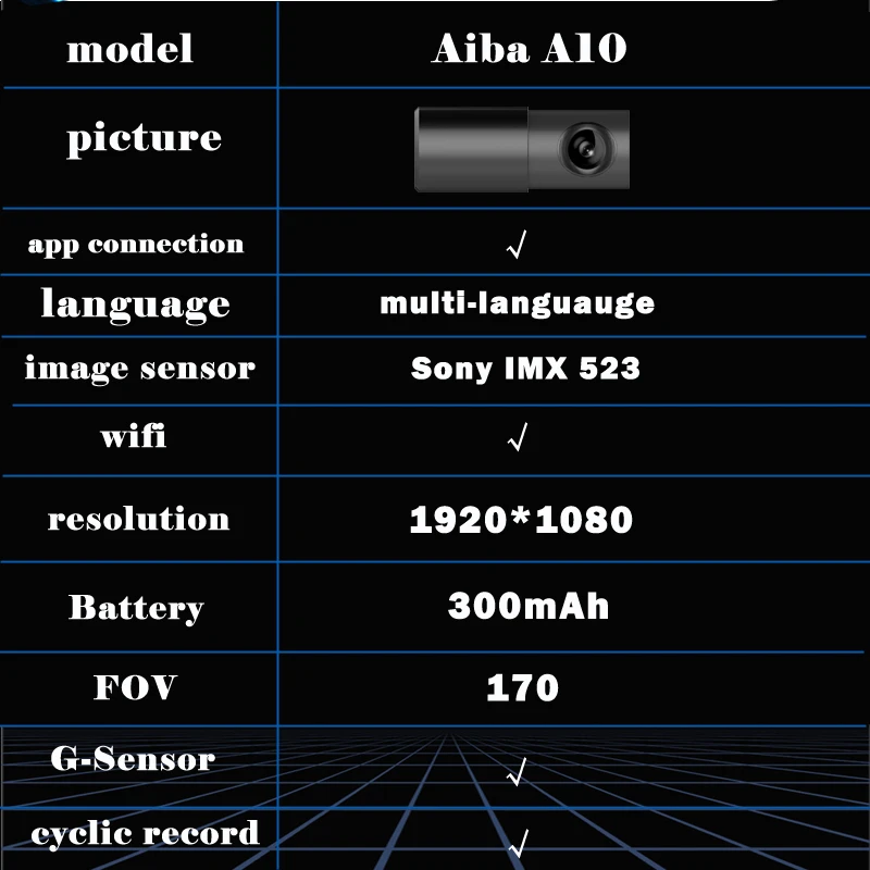 Aiba A10 видеорегистратор 1080P HD ночного видения Автомобильный Wifi для автомобиля 24H Park