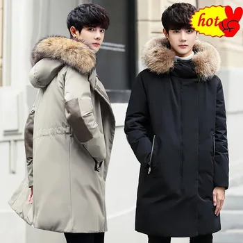 

High Quality Men Down Jacket Casual Warm Winter Outwear with Big Fur Hood Windproof 90% White Duck Down Thick Coat Male JK-786