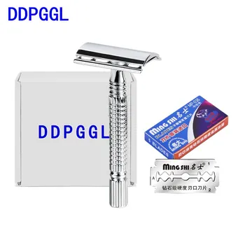 

DDPGGL Men Double Edge Shaver Short Handle Classic Safety Razor Mens Shaving Pack Cure Handle 1 Razor 6 Blade Manual Shavers