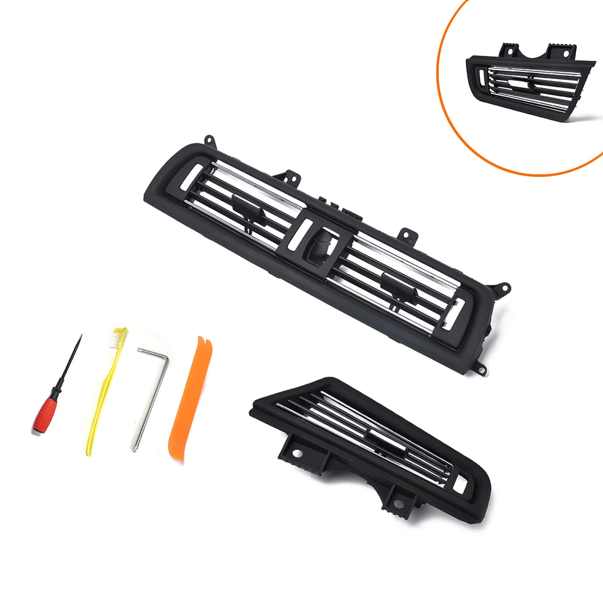 

Applicable BMW 5 Series-Central + Left Side Air-conditioning Panel Air Outlet/Switch Hole Electroplated-+ Installation Kit