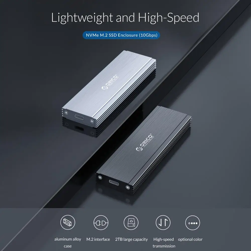 

ORICO Alloy NVMe M.2 SSD Case Enclosure USB3.1 type-c Gen2 10Gbps Transmission for Samsung Intel 2230 2242 2260 2280 nvme SSD
