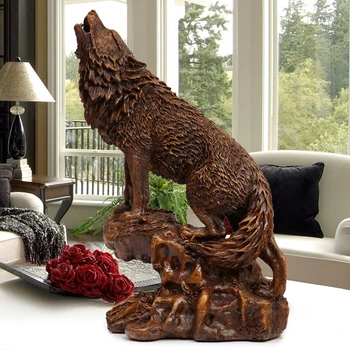 

45.5cm Lucky Wolf Art Sculpture Decoration Animal Wolf Figurines Ornaments Resin Crafts Creative European Home Decoration R4845