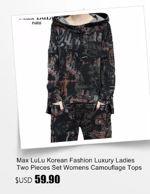 Max LuLu, модные корейские женские панковские топы и штаны, женские комплекты из двух предметов, винтажные спортивные костюмы с капюшоном, камуфляжный костюм для фитнеса
