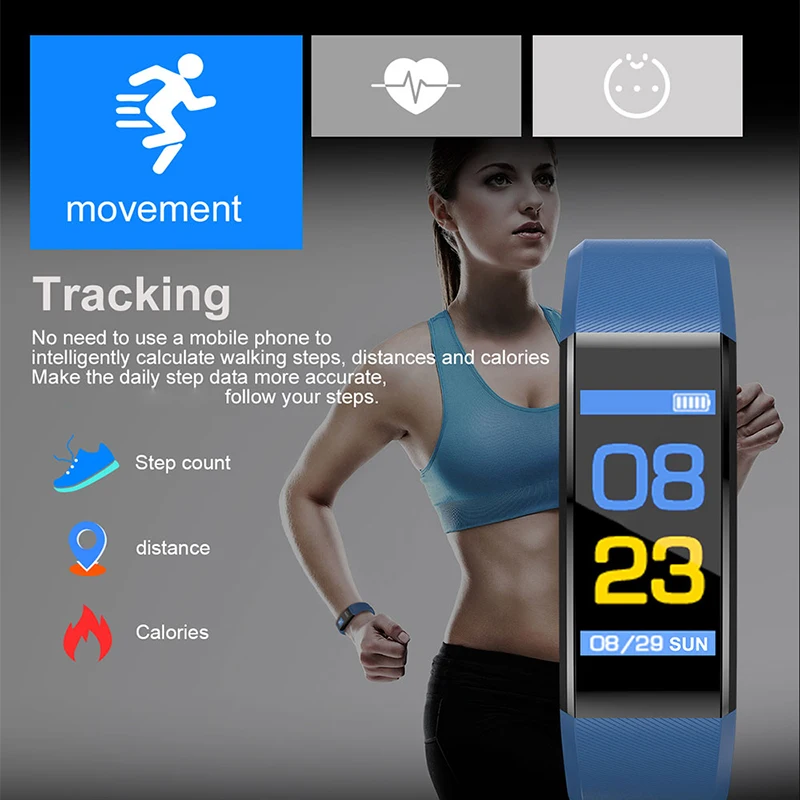 Водонепроницаемый браслет 115 Plus, умные часы, пульсометр, кровяное давление, смарт-браслет, фитнес-трекер, умный браслет на запястье для смартфона