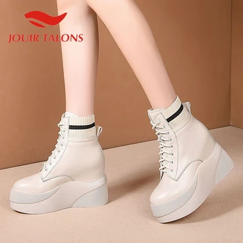 

JOUIR TALONS High Quality Shoes woman Cross-tied Leisure Round toe Platform Solid Autumn Ankel Boots Genuine Leather