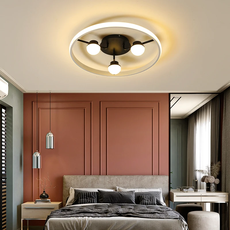 

New Nordic LED Ceiling Light 3 Heads Black+White Glass Ball Lighting for Bedroom Study Modern Surface Mounted Lamp Home Fixtures