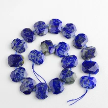 

Blue Lapis Chunky Faceted Slice Slab Cushion Focal Beads 15" Strand
