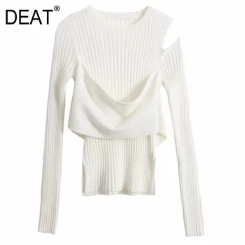 

DEAT 2020 New Spring Summer Round Neck Solid Color Pullover Sweater Women Casual Temperament Popular Fashion Tops PD879