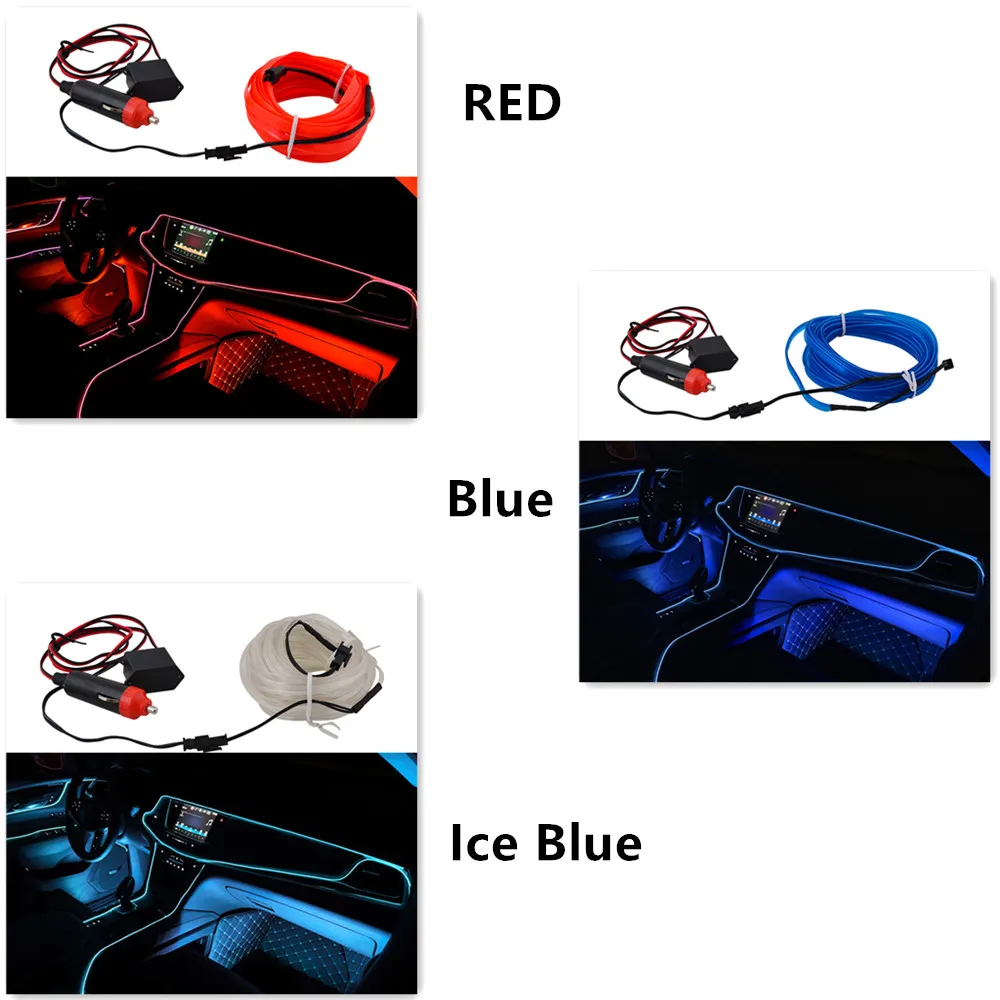 

Ice Blue/Blue/Red 5M 12V LED Car Auto Interior Decorative Atmosphere Wire Strip Light Lamp For Universal