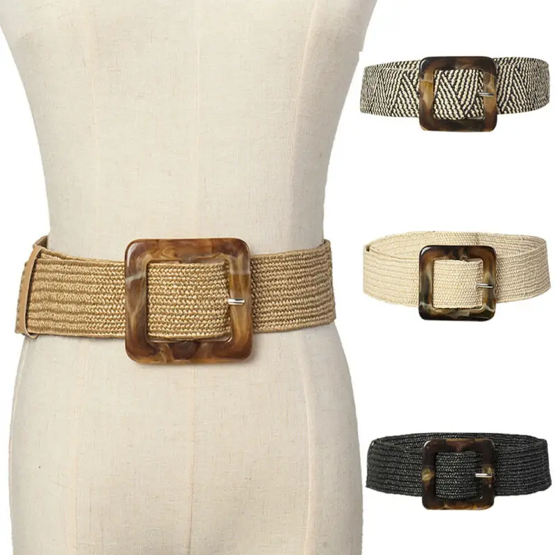 Cinturón de paja informal para mujer, cinturón Ultra ancho tejido Vintage hebilla de madera, cinturón elástico, decoración, camisa, sello de cintura - AliExpress Accesorios para la ropa