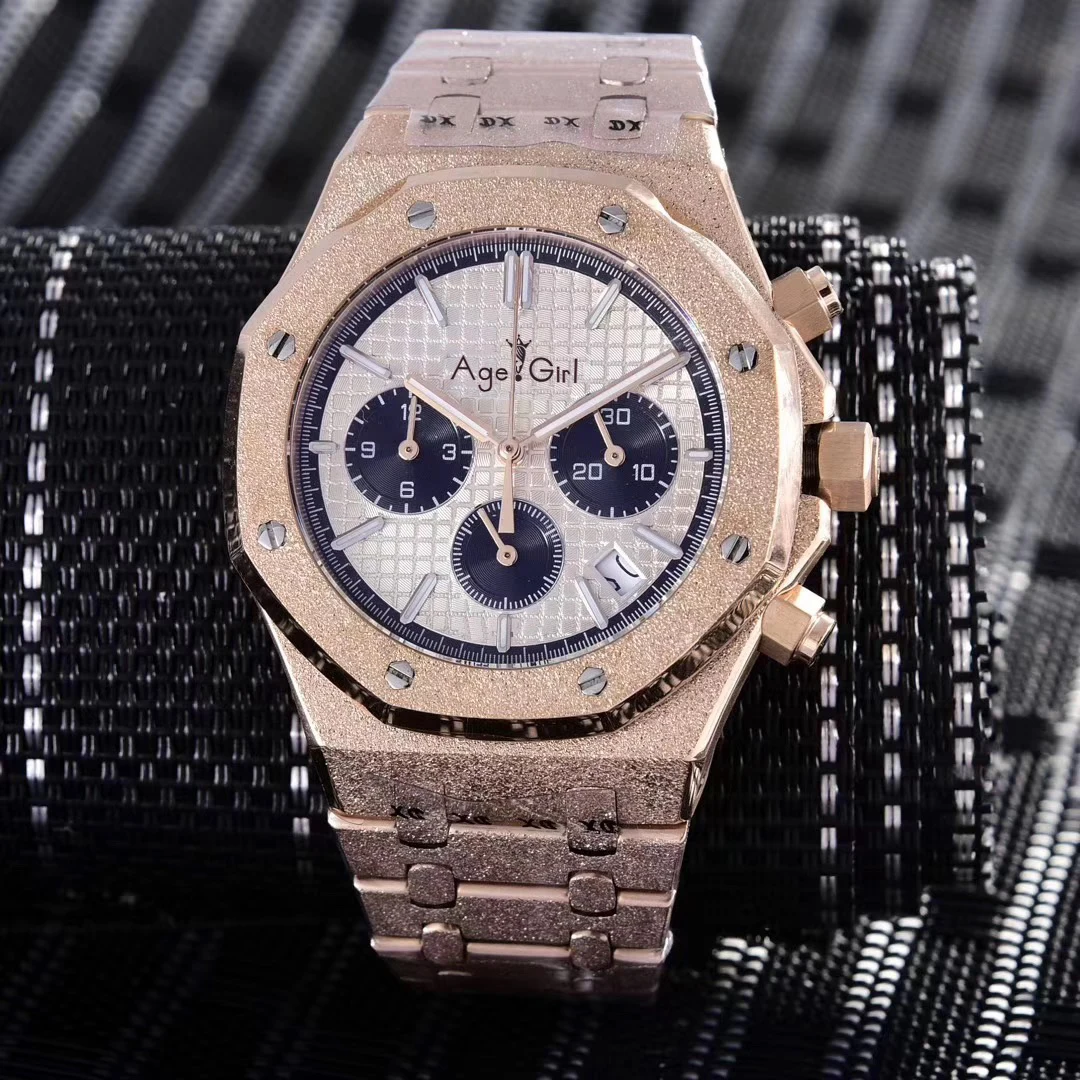 White Black Dial Роскошные брендовые новые мужские часы с хронографом, сапфиром, нержавеющая сталь, розовое золото, матовое стекло, секундомер, светящийся, черный, синий, ограниченная серия - Цвет: White Black Dial