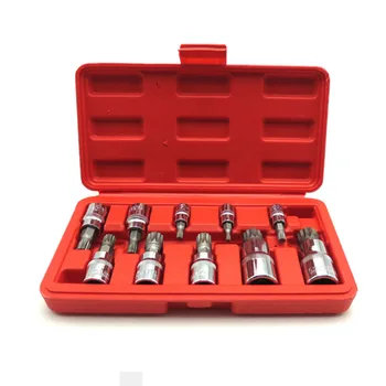 

10 Pcs Allen Ead Sleeve Wrench Set Triple Square Spline Bit Socket Set For Tamper-Proof Lug Nuts 1/4, 3/8,1/2-Inch 4Mm-18Mm