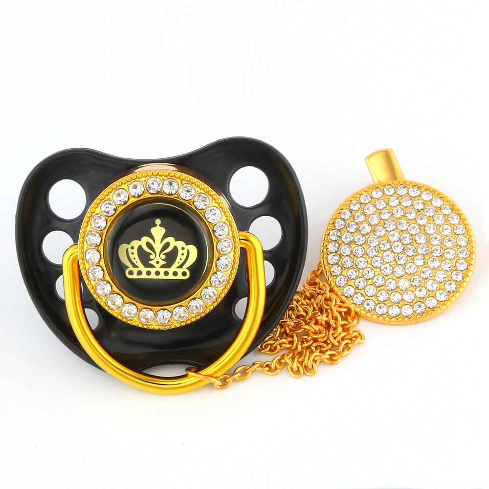 

Black Bling Rhinestone Crown Beautiful Bling Pacifier and Pacifier Clip BPA Free Dummy with Cover Cap