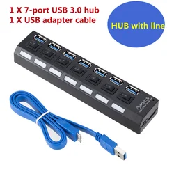 7 - Port USB 3.0 Hub with Power Adapter and Individual Switches (USB Cable)