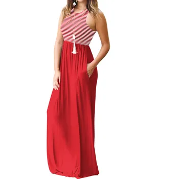

Striped Sexy Sleeveless Maxi Dress Boho Summer Women Tank Long Dresses Plus Size 2019 Femme Beach Pockets Casual Sundress GV075