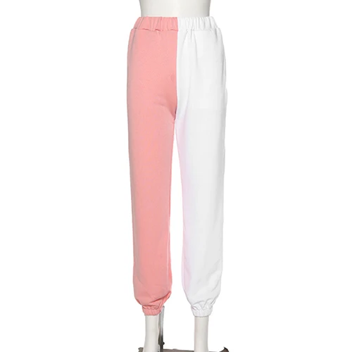 Mnealways18 повседневные брюки с высокой талией черные белые лоскутные джоггеры с цветными блоками свободные женские спортивные штаны женские осенние брюки - Цвет: Pink