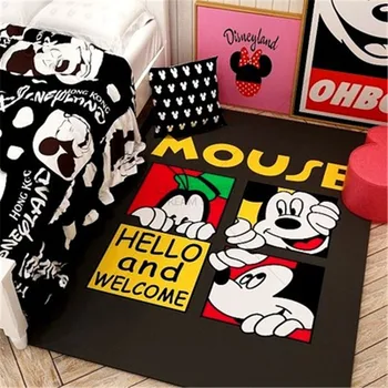 

Cartoon Carpet Mickey Minnie Kids Mat Baby Playmat Bedroom Bedside Blanket Living Room Anime Machine Washable Activity Mat