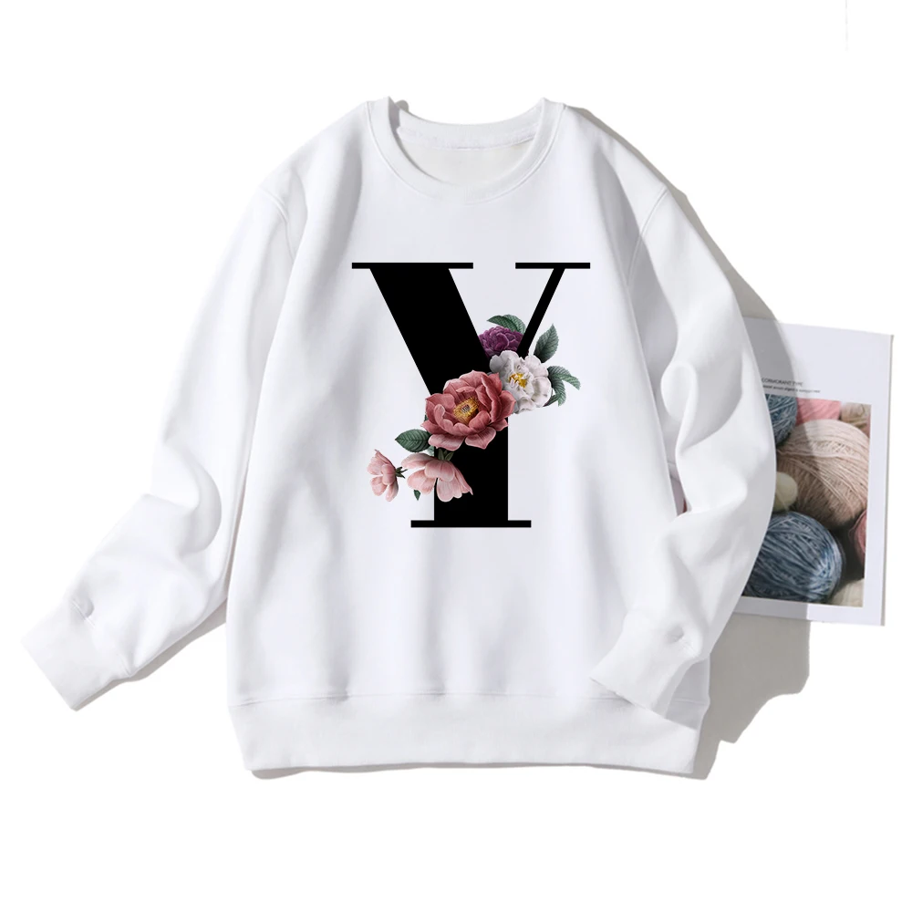 

English Letter Y Flowers Design Women Hoodie Modern Trend Funny Cute Style Popular Exquisite Fashion Sportswear Sweatshirt
