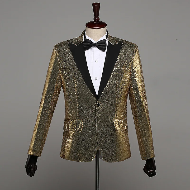 Gold jacket Shenrun, мужской модный приталенный пиджак, повседневный Блейзер, облегающий, с блестками, с блестками, Свадебный, для жениха, певца, сценический костюм размера плюс - Цвет: Gold jacket
