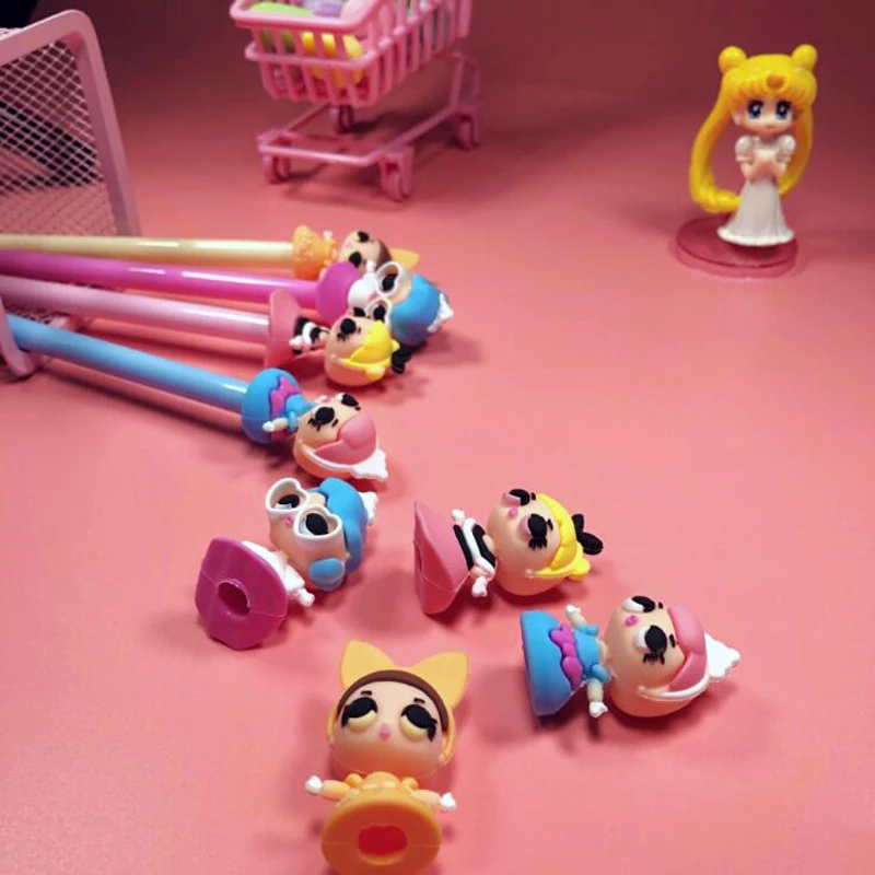 

1 pcs Kawaii creative big eye doll Ballpoint pen Black, red and blue 3 color ink writing ballpoint pen Child gift