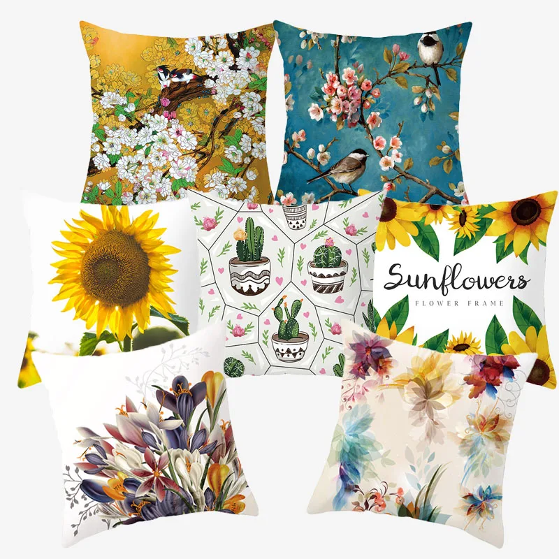 

Flower Decoration Cushions Cover Home Decor Plant Cactus Geometric Decorative Polyester Pillow Case Square