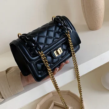 

Brand Designer Women's Handbags Fashion New Joker Lock Single Back Shoulder Messenger Bags Lattice Chain Small Square Bag 2020